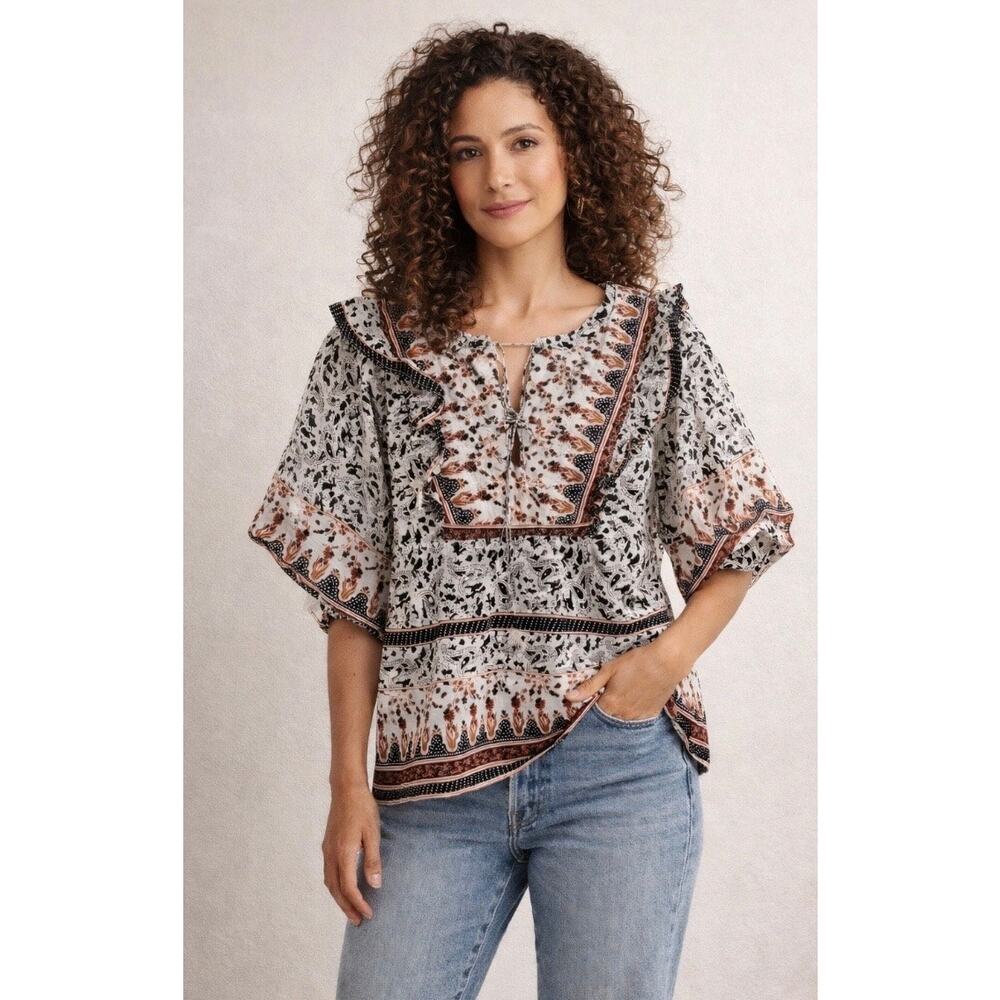 Calypso St. Barth NWT Paisley Size Small Elastic Bubble Sleeve Quilted Blouse